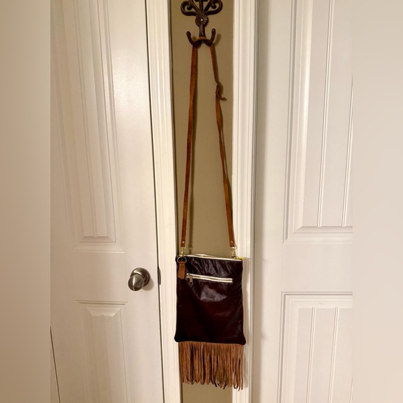 Gold and Brown Fringe Women\'s Crossbody Bag